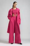 MATI_Pink 100% Cotton Plain Notched Collar Trench Jacket _Online_at_Aza_Fashions