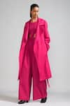 Buy_MATI_Pink 100% Cotton Plain Notched Collar Trench Jacket _Online_at_Aza_Fashions