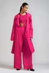 Buy_MATI_Pink 100% Cotton Plain Jacket Notched Collar Trench Pant Set _Online_at_Aza_Fashions