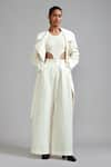 MATI_Off White 100% Cotton Lapel Collar Trench Jacket _Online_at_Aza_Fashions