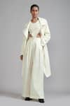 Buy_MATI_Off White 100% Cotton Lapel Collar Trench Jacket _Online_at_Aza_Fashions