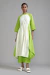 MATI_Off White 100% Cotton Round Color Block Tunic _Online_at_Aza_Fashions