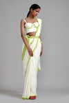 Shop_MATI_Off White 100% Cotton Sweetheart Fringe Detailed Corset And Saree Set_at_Aza_Fashions