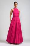 MATI_Pink 100% Cotton Band Backless Tiered Gown _Online_at_Aza_Fashions