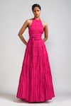 Buy_MATI_Pink 100% Cotton Band Backless Tiered Gown _Online_at_Aza_Fashions