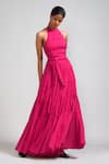 Shop_MATI_Pink 100% Cotton Band Backless Tiered Gown _Online_at_Aza_Fashions