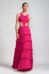 Buy_MATI_Pink 100% Cotton Round Smocked Bodysuit And Lehenga Set_at_Aza_Fashions