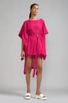 Buy_MATI_Pink 100% Cotton Boat Fringe Edge Kaftan _at_Aza_Fashions