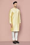 Arihant Rai Sinha_Gold Dupion Art Silk Embroidered Machine Work Straight Kurta _at_Aza_Fashions