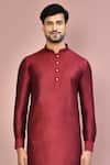 Arihant Rai Sinha_Maroon Cotton, Silk Plain Kurta _Online_at_Aza_Fashions