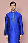 Arihant Rai Sinha_Blue Silk Embroidery Hand Kurta _Online_at_Aza_Fashions