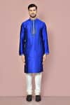 Buy_Arihant Rai Sinha_Blue Silk Embroidery Hand Kurta _Online_at_Aza_Fashions