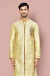 Arihant Rai Sinha_Yellow Silk Embroidery Hand And Machine Kurta _Online_at_Aza_Fashions