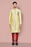Buy_Arihant Rai Sinha_Yellow Silk Embroidery Hand And Machine Kurta _Online_at_Aza_Fashions
