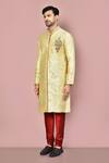 Shop_Arihant Rai Sinha_Yellow Silk Embroidery Hand And Machine Kurta _Online_at_Aza_Fashions