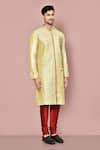 Arihant Rai Sinha_Yellow Silk Embroidery Hand And Machine Kurta _at_Aza_Fashions