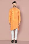 Arihant Rai Sinha_Orange Cotton Asymmetric Plain Kurta_Online_at_Aza_Fashions