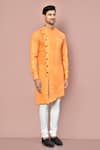 Arihant Rai Sinha_Orange Cotton Asymmetric Plain Kurta_at_Aza_Fashions