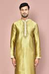 Arihant Rai Sinha_Gold Mulberry Silk Embroidered Hand Zardosi Work Kurta _Online_at_Aza_Fashions