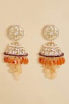 Shop Joules By Radhika Multi Color Diamonds, Pearls, Crystals Polki Embellished Jhumka Earrings at Aza Fashions Shop_Joules By Radhika_Multi Color Diamonds, Pearls, Crystals Polki Embellished Jhumka Earrings _at_Aza_Fashions