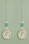 Shop_Joules by Radhika_Green Polkis Pearl And Embellished Dangler Earrings _at_Aza_Fashions