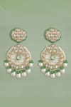 Shop_Joules By Radhika_Multi Color Pearls, Piping, Flower Carved Polki And Kundan Embellished Earrings _at_Aza_Fashions