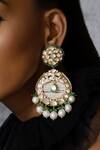 Joules By Radhika_Multi Color Pearls, Piping, Flower Carved Polki And Kundan Embellished Earrings _Online_at_Aza_Fashions