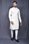 Buy_Aryavir Malhotra_Cream Art Silk Embroidered Chikankari Kurta Set _at_Aza_Fashions