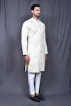 Aryavir Malhotra_Cream Art Silk Embroidered Chikankari Kurta Set _at_Aza_Fashions