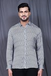 Aryavir Malhotra_Black Cotton Silk Printed Chevron Shirt _Online_at_Aza_Fashions