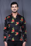 Aryavir Malhotra_Black Mulberry Silk Embroidered Flower Shirt _Online_at_Aza_Fashions