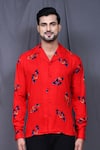 Aryavir Malhotra_Red Cotton Silk Printed Flower Shirt _Online_at_Aza_Fashions