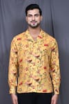 Aryavir Malhotra_Yellow Cotton Printed Floral And Bird Shirt_Online_at_Aza_Fashions