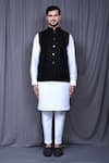 Aryavir Malhotra_Blue Art Silk Embroidered Floral Nehru Jacket With Kurta Set _at_Aza_Fashions