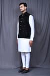 Buy_Aryavir Malhotra_Blue Art Silk Embroidered Floral Nehru Jacket With Kurta Set 