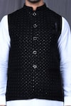 Shop_Aryavir Malhotra_Black Art Silk Embroidered Floral Nehru Jacket And Kurta Set _Online_at_Aza_Fashions