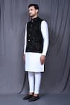 Buy_Aryavir Malhotra_Black Art Silk Embroidered Floral Nehru Jacket And Kurta Set 