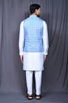 Shop_Aryavir Malhotra_Blue Art Silk Embroidered Floral Nehru Jacket And White Kurta Set _at_Aza_Fashions