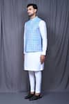 Buy_Aryavir Malhotra_Blue Art Silk Embroidered Floral Nehru Jacket And White Kurta Set 