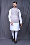 Buy_Aryavir Malhotra_Multi Color Art Silk Printed Floral And Embroidered Nehru Jacket Set _at_Aza_Fashions