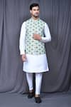 Buy_Aryavir Malhotra_Green Art Silk Printed Floral Nehru Jacket And Kurta Set _at_Aza_Fashions