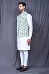 Buy_Aryavir Malhotra_Green Art Silk Printed Floral Nehru Jacket And Kurta Set 