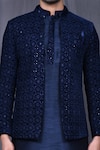 Shop_Aryavir Malhotra_Blue Art Silk Embroidered Floral Jacket And Kurta Set_Online_at_Aza_Fashions