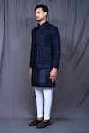 Buy_Aryavir Malhotra_Blue Art Silk Embroidered Floral Jacket And Kurta Set