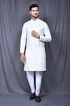 Buy_Aryavir Malhotra_Cream Art Silk Embroidered Chikankari Mirror Kurta And Pant Set _at_Aza_Fashions