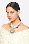 Buy_Raga Baubles_Blue Stone Embellished Pearl Turquoise Necklace And Earrings Set_at_Aza_Fashions