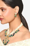 Shop_Raga Baubles_Blue Stone Embellished Pearl Turquoise Necklace And Earrings Set_at_Aza_Fashions