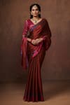 Dressfolk_Maroon Tissue Handwoven Zari Bordered Saree  _Online_at_Aza_Fashions