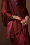 Buy_Dressfolk_Maroon Tissue Handwoven Zari Bordered Saree  _Online_at_Aza_Fashions