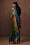 Shop_Dressfolk_Green Chanderi, Tissue Zari Handwoven Color Blocked Saree With Running Blouse_at_Aza_Fashions